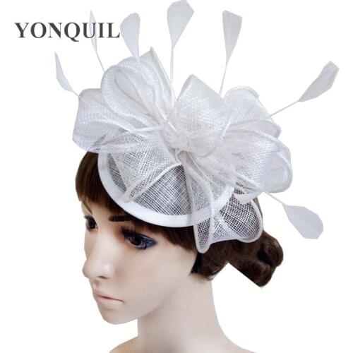 Fascinators Sinamay Base with Feather Navy Millinery Sinamay Loops Bridal Cocktail Hats Feather Tocados Sombreros Bodas 17Colors