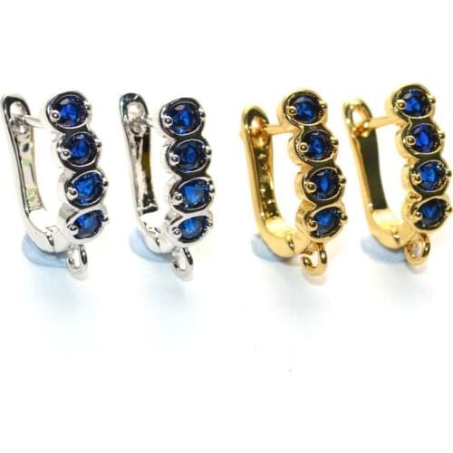 Royal Blue Big Rhinestone Crystsal Setitng Safe Lock Drop Earrings Making Findings Components Gold Silver Earring Hooks & Clasp