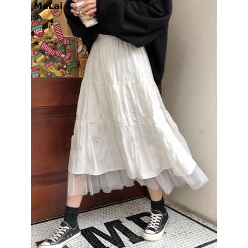 2021 Skirts Long For Women Skirts Harajuku Korean Style White Black Maxi Skirt For Teenagers High Waist Skirt School Boho Skirts