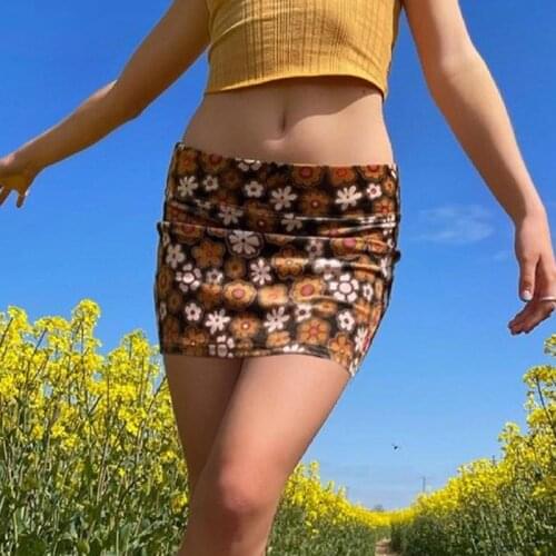 Womens Casual High Waist Floral Argyle Print Short Pencil Skirt Bodycon Y2k Harajuku Skirt Soft Fabric Comfortable Streetwear