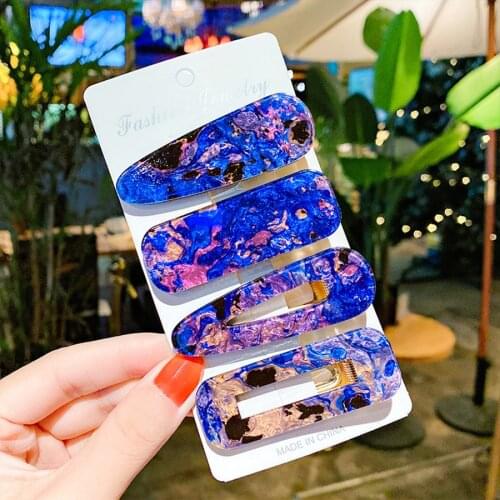 1-4 Pcs/set Alloy Acrylic Hair Clip Geometric Barrette Candy Colors Acetic Hair Pin Leopard Hair Pins Women Hair Accessories