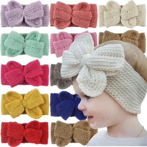 1PC Fashion Winter Warm Ear Warmer Headwrap Xmas Girls' Crochet Headband Knitted Bow Hairband baby Hair Band Accessories