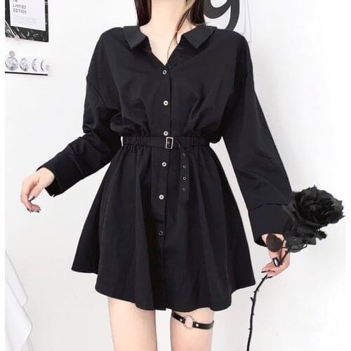2020 Shirt Dress Long Sleeve Women Clothing High Waist Gothic Autumn Dresses Ladies Black Plus Size A-line Party Dress Vestidos