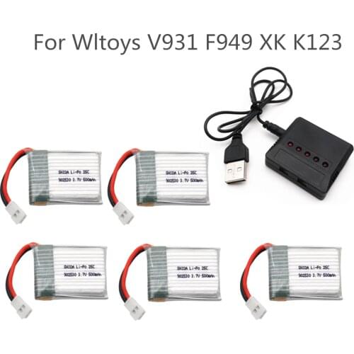 3.7V 500mAh 25C LiPo Battery with battery charger For Wltoys V931 F949 XK K123 6Ch RC Helicopter
