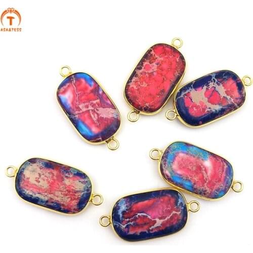 5pcs Fashion Natural Stones Exquisite Stone Oval Pendants Gold Diplopore Connector Charm Woman Jewelry Making Necklace Bracelet