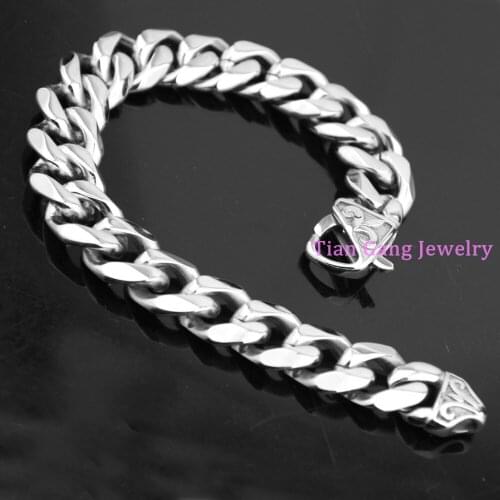 7"-11" 13/15mm Fashion Men Boys Curb Cuban Chain Bracelet 316L Stainless Steel Bangle Jewelry Xmas Gift