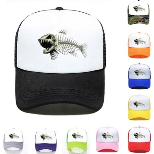 Printed Baseball Cap Custom Logo Hat Shark Fish Bone Solid Color Wholesale Men Women Simple Casual Black Mesh Cap