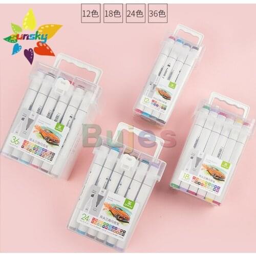 Double headed marker pen 12/18/24/36 color quick drying water resistant student painting soft head oil marking pen art supplies