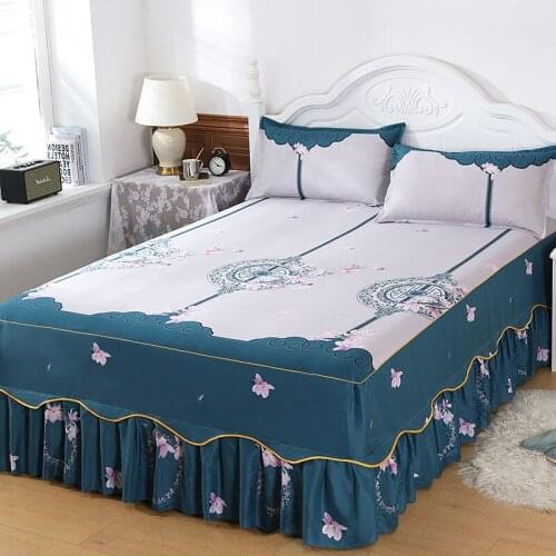 Elegant Linen Bedding Embroidered sheets Polyester Cotton Bed Skirt Princess Style Mattress Cover Cute Bed Sheet King Queen Size