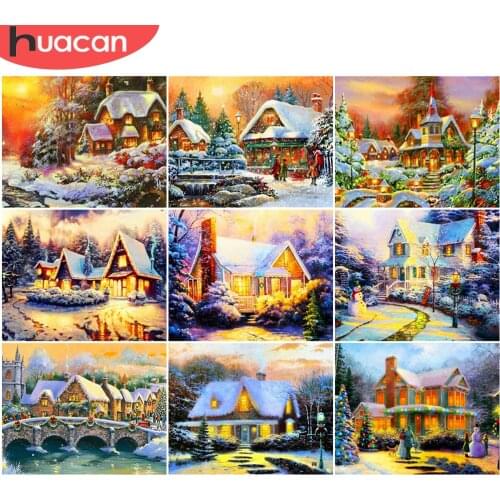 HUACAN Painting By Number Winter House Drawing On Canvas HandPainted Art Gift DIY Pictures By Number Snow Kits Home Decor