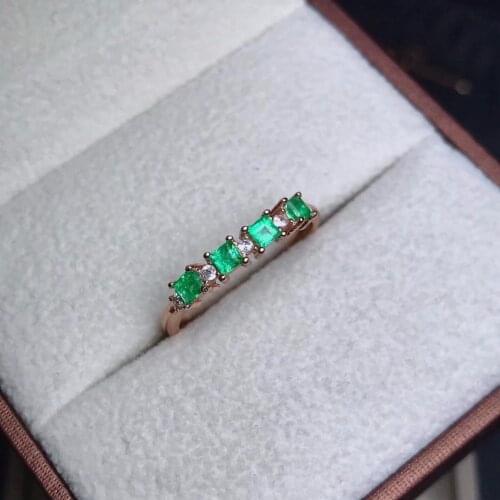 Natural green emerald gemstone ring in 925 sterling silver fine jewelry for women ,Real emerald Ring with box