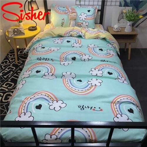 Cartoon 4pcs Bedding Set Floral Printed Bed Linen Plaid Duvet Cover Set Single Double Queen King Quilt Covers Modern Bedclothes