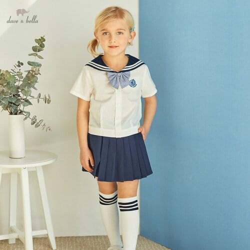 DKY17738 dave bella summer 5Y-13Y kids girls fashion college style cartoon print sets children girls high quality fashion sets