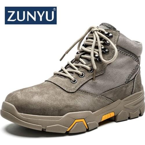 ZUNYU New Men Winter plush keep warm Military Boots Leather Snow work boots Mens Boots Outdoor Shoes Ankle Boots Size 39-48