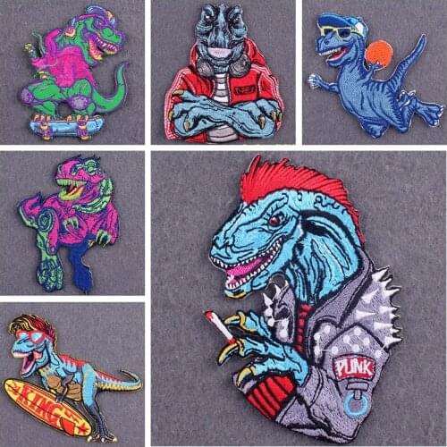 Dinosaur Badges For Jacket Hippie Punk Patches On Clothes Embroidered Patch Jurassic Park Patches For Clothing Stickers Applique