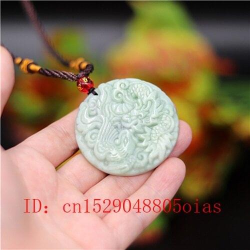 Natural White Green Chinese Jade Dragon Phoenix Pendant Necklace Charm Jewellery Carved Amulet Fashion Gifts for Women Men