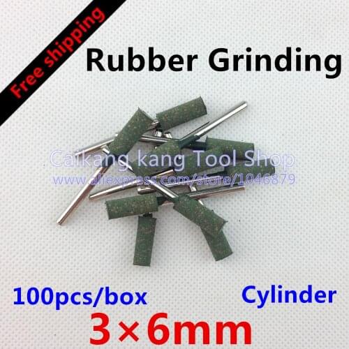 Free shipping New 100pcs / box Head: 6mm Rubber Grinding Polish Tools Grind Cylinder 3*6mm