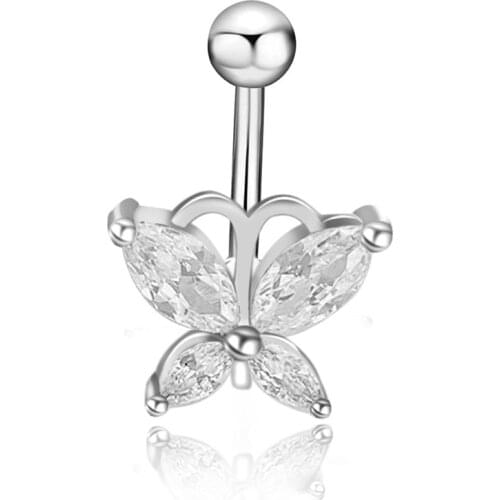 New Fashion Sexy Personality Zircon Butterfly Belly Rings for Women Body Piecing Jewelry