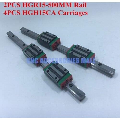 Original HIWIN 2PCS linear guide rail HGR15 500mm long with 4 pcs of linear block carriage HGH15CA