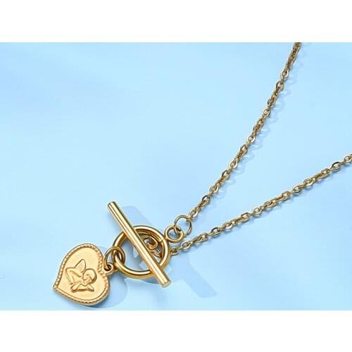 Heart Angel Necklace For Women Gold Stainless Steel Toggle Necklace Metal Heart Angel Kette Choker Collier Womens Neck Chain