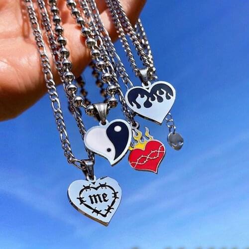 Goth Flame Gossip Heart Pendant Necklace for Women Metal Punk Hip Hop Charms Letter Choker Necklace Y2K Jewelry 90s Style New
