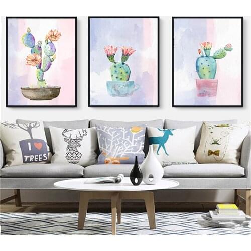 Succulent Plants Posters And Prints Cactus Flower Wall Art Canvas Painting Pictures For Living Room Decor Decorative Pictures
