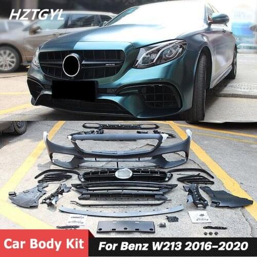 PP Unpainted Front Bumper Rear Diffuser With Exhaust Pipes For Benz W213 E200 E260 E300 E320 Refit E63S AMG Style 2016-2020