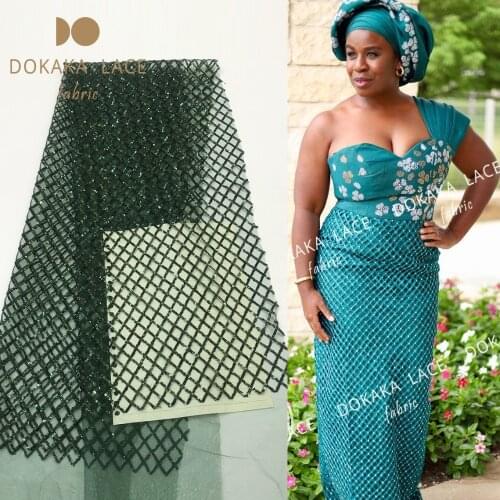 Simple Sequined Design Mesh Tulle Lace Fabric Grid Pattern Style New Nigeria Embroidery Guipure Net Fabrics Sequins Wedding Lace