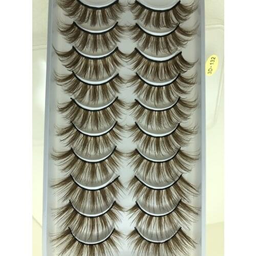QUXINHAO 10 Pairs 3D Soft Mink Hair False Eyelashes brown Wispy Fluffy Lashes Natural Eye Makeup Tools Faux Eye Lashes