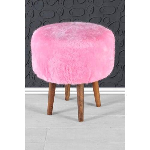 Pink wooden foot plush puff