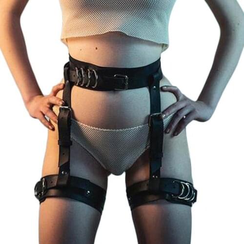 Sexy Lingerie Harajuku BDSM Leather Sword Belt Women Erotic Leather Harness Goth Garter Belt Sex Leg Harness thigh garters belt