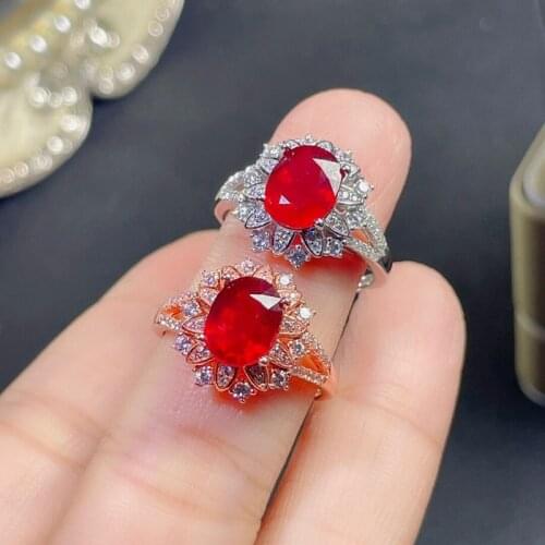Silver 925 jewelry big silver rings Ruby luxury rings for women party Cocktail Ring 7x9mm