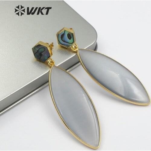 WT-E488 Pink Mint Green Grey Color Cat Eye Earring Abalone Shell Stud With Gem-stones Dangling Earring Boho Jewelry For Women