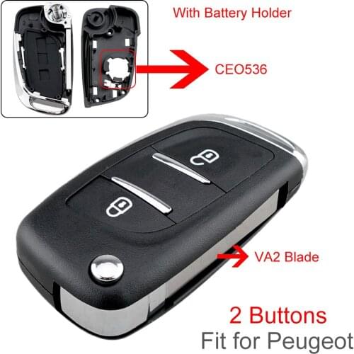 1 pc 2 Buttons Car Remote Key Fob Case Shell Replacement Flip Folding Remote Cover with VA2 Uncut Blade Fit for Peugeot
