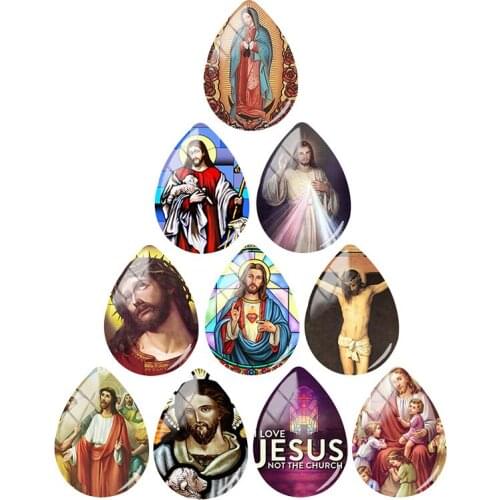 TAFREE Full of love Jesus Pray Photo 18x25mm Handmade Tear Drop Shape Glass Cabochon Dome Flat Back religion Jewelry ys77