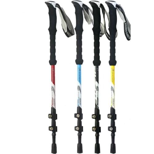 2021 Hot Selling Carbon Straight Handle External Lock Telescopic Climbing Stick Three Outdoor Hiking Camping Walking Sticks Sac