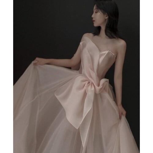 Tube Top Evening Dress 2021 New Forest Dream Engagement Temperament Host Xiaoxian Girl Day Banquet Evening Dress A285