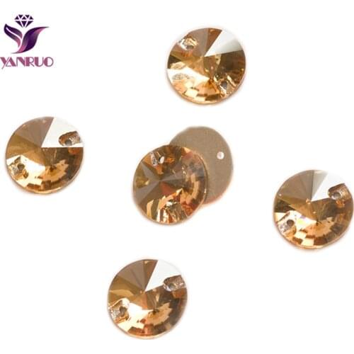 YANRUO Top 3200 Rivoli Glass Sew On Rhinestones Golden Shadow Rhinestone Sewing Crystals for Clothing Dance Dress Decoration