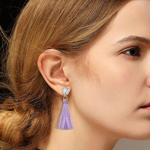 Womens Red Black Square Cubic Zirconia Short Silk Tassel Earrings Boho Bohemian Ethnic Jewelry