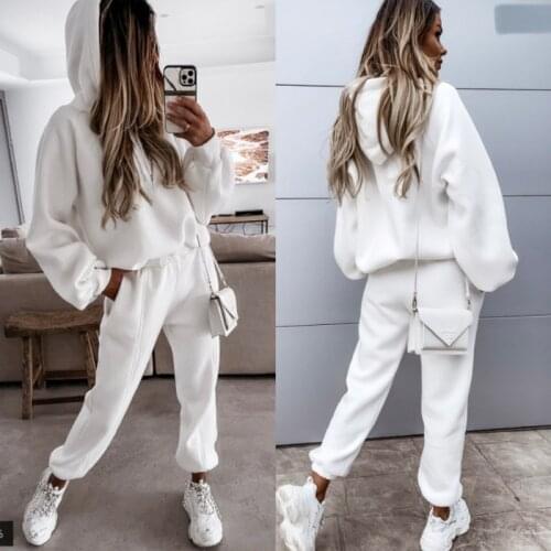 Two Piece Sets Women Autumn Winter Casual Sports Hooded Sweatshirt Suits Long Sleeve Tops Pocket Sweatpants Outfits Tracksuit