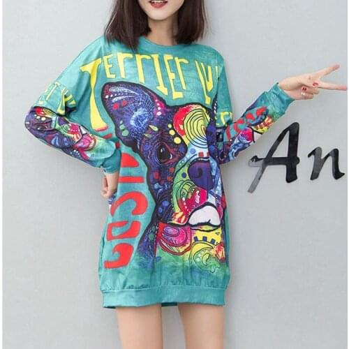 Autumn Fashion Women Dress Loose Large Size Cartoon Animal Print Long T-Shirt 2021 New Trend Pullover Dress LL74