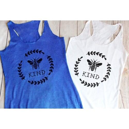 Vest Bee Kind Slogan Grunge Short Sleeve Tank Tops Stylish Casual Racerback Hipster Bee Flower Harajuku inspirational Vest shirt
