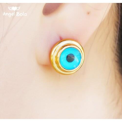 1Pair Turkish Evil Eye Stud Earrings for Women Cute Round Rainbow Ear Stud Muslim Islamic Allah Jewelry Oman Gifts
