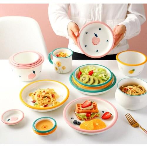 1pc Fruit Pattern Ceramic Plate Dinner Plates Kitchen Tableware Fruit Dessert Dishes Snack Sushi Steak Plate Sauce Dish