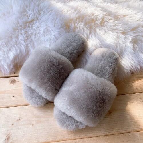 100% Real Wool Natural Fur Home Slippers Indoor Winter Slippers Fur Slippers Lady Home Shoes Women Casual House Shoes