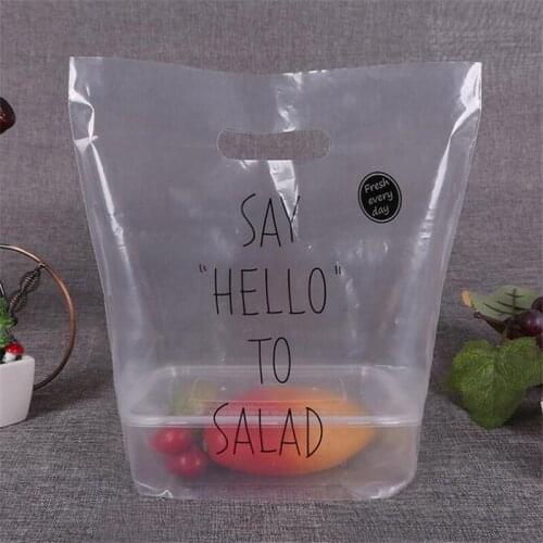 100Pcs/Lot Plastic Bag Transparent Handle Bags Salad Baked Food Packaging Bag Clear Storage Pouches Takeaway Milk Coffee Packing