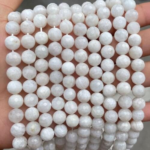 128 Faceted Round Smooth Natural Stone White Moonstone Beads 8mm 15'' Strand Loose Spacer Beads For DIY Bracelet Jewelry Making