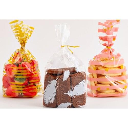 25pcs Plastic DIY Biscuit Snack Baking Cellophane Transparent Dot Candy Bag Packaging Sweets Cookie Birthday Wedding Party Gift