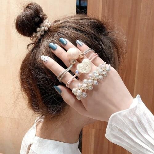 3pcs Women Korean Modal Hair Ties Lady Fashion Pearl Hair Rubber Bands