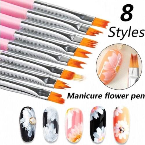 8Pcs/set Nail Art Brush for Nail Gel Line Flower Painting Pen Brush Wooden Handle Nylon Hair Acrylic Nail Art Tool for Gel